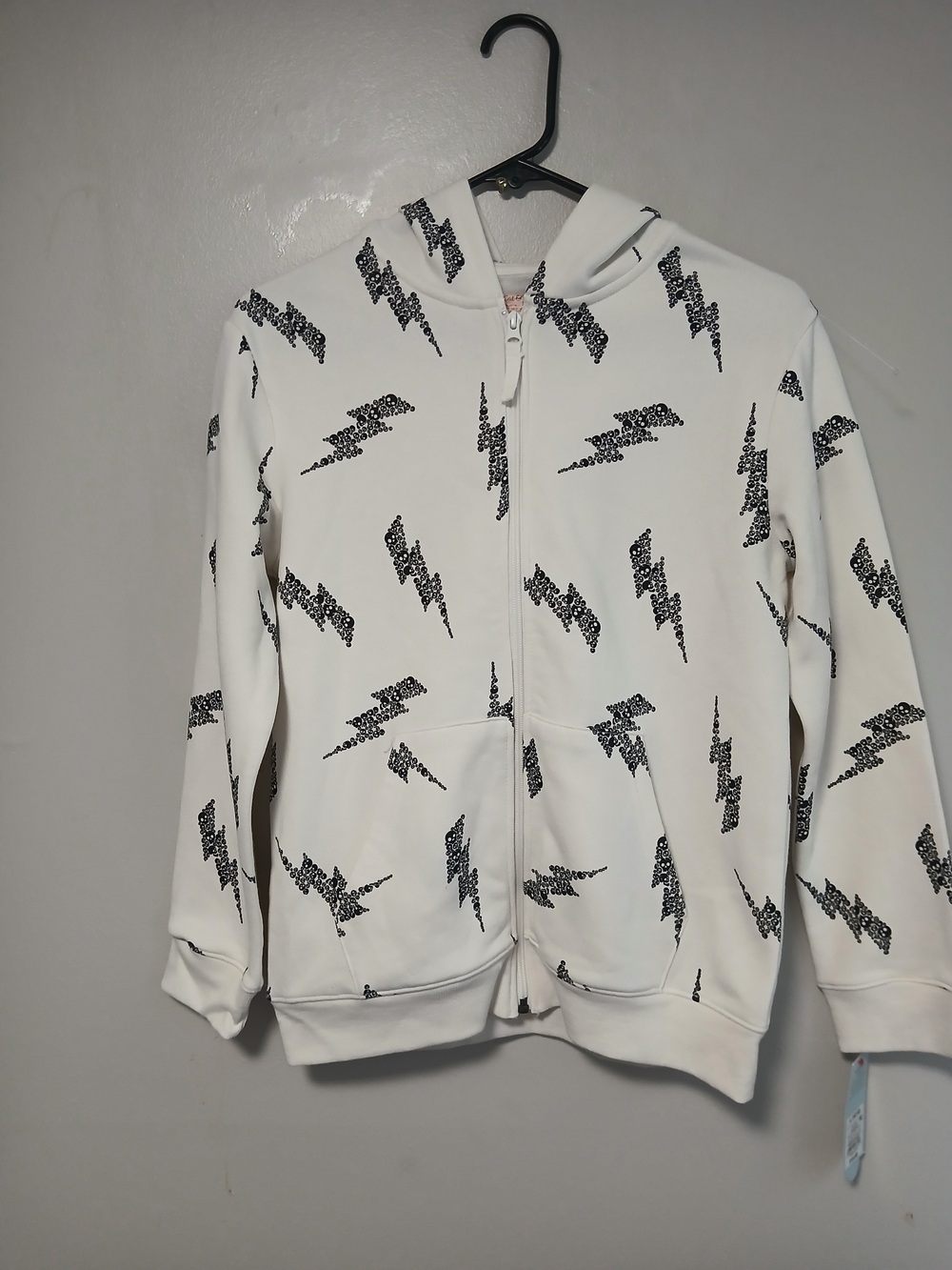 Cat & Jack White Hoodie with Black Lightning Bolts
